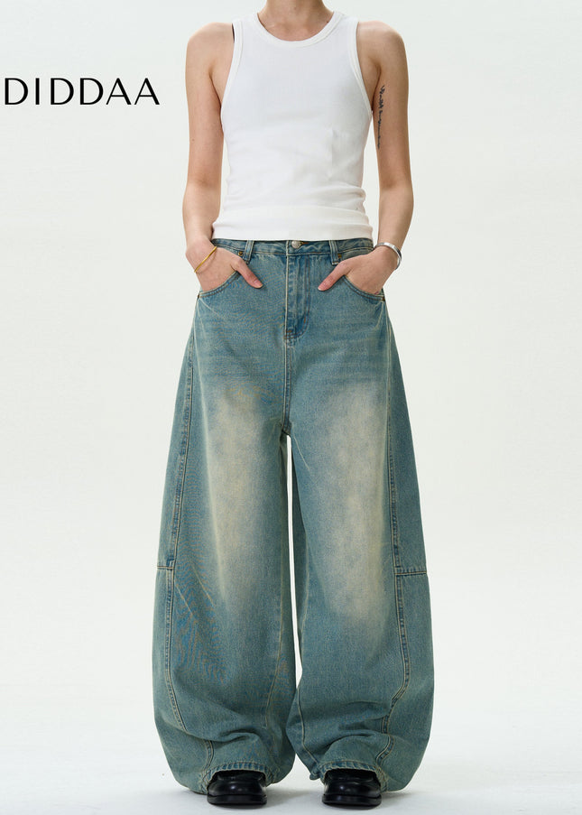Washed Blue Distressed Loose Scimitar Jeans for Men and Women - Men’s Jeans