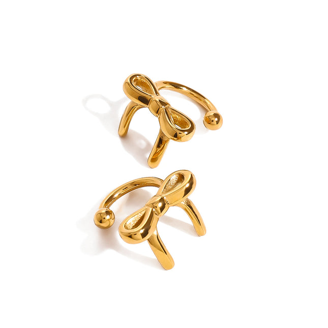 Jieding cross-border European and American stainless steel bow stud earrings high-end niche earrings jewelry 18k gold titanium steel earrings