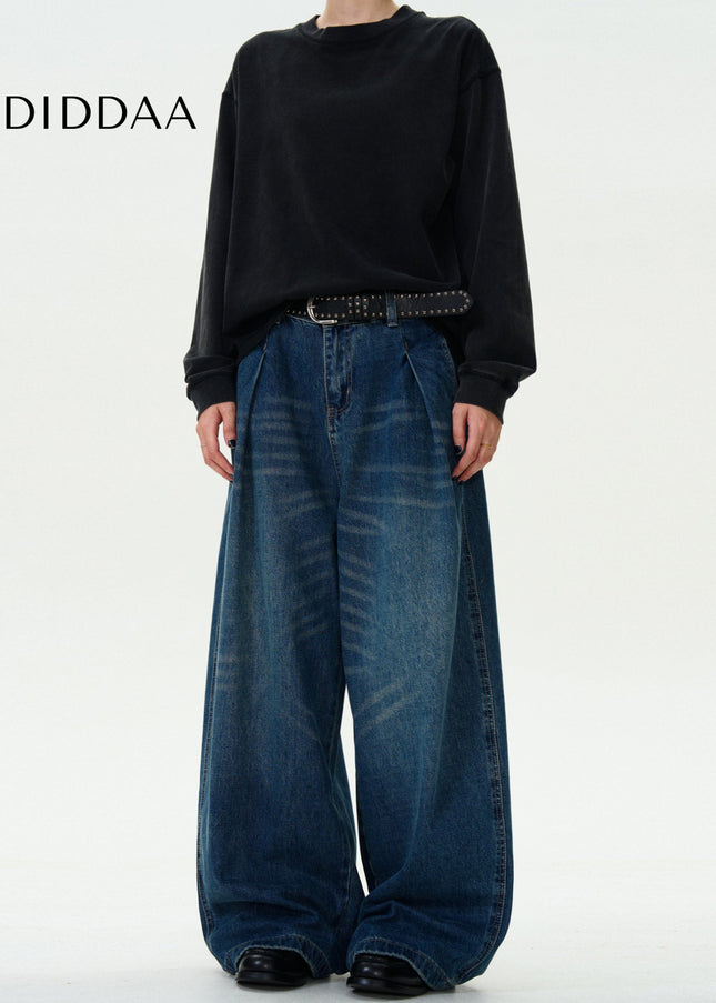 Blue Loose Fit Machete Jeans with Pleats for Men - Men’s Jeans