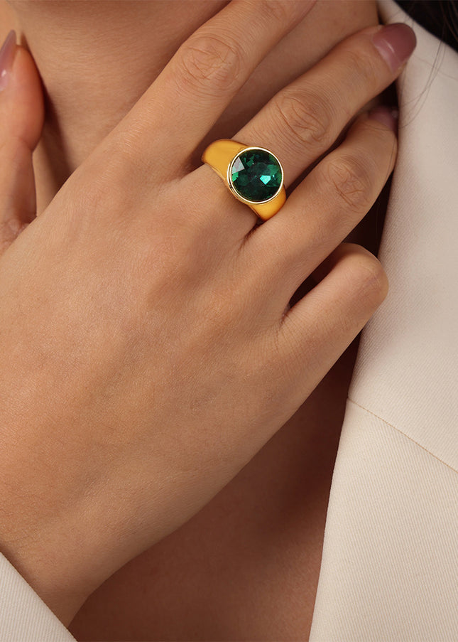 European and American new fashion, retro, light luxury, copper material inlaid with round zircon open ring, personality, versatile jewelry women