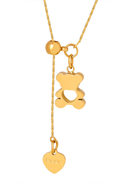 Stylish commuting personality, simple geometric cut-out, love bear design, pull-out clasp, adjustable titanium clavicle necklace