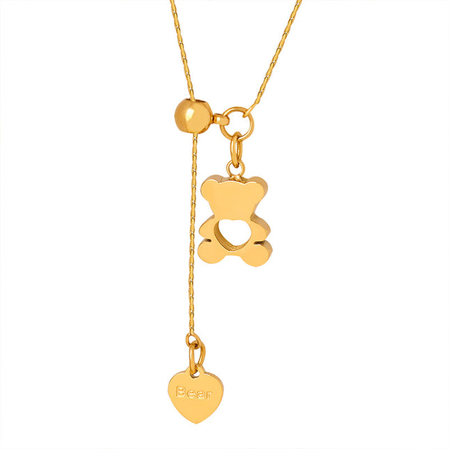 Stylish commuting personality, simple geometric cut-out, love bear design, pull-out clasp, adjustable titanium clavicle necklace