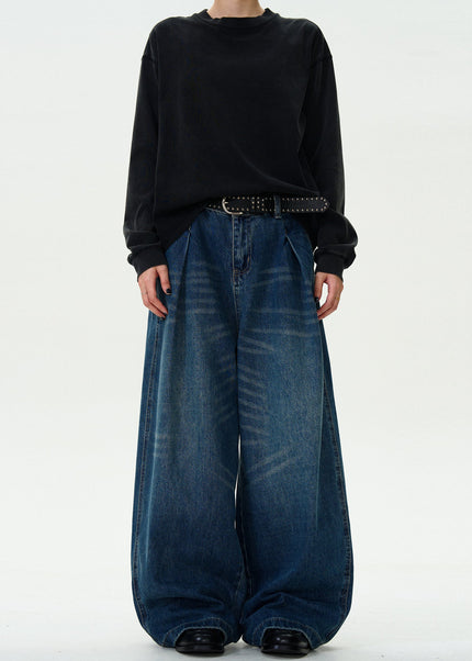 Blue Loose Fit Machete Jeans with Pleats for Men - Men’s Jeans