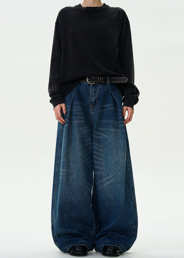 Blue Loose Fit Machete Jeans with Pleats for Men - Men’s Jeans