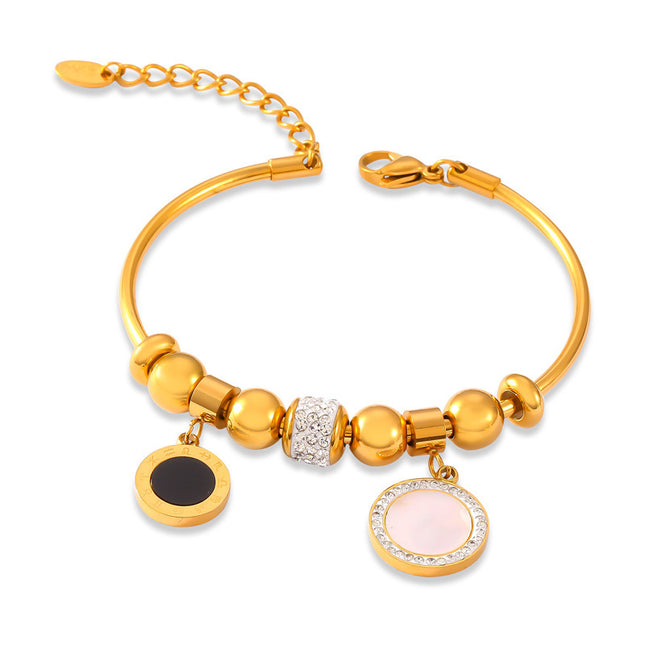 French simplicity and cold style, elegant personality, white shell jewelry, geometric diamond set rings, design sense titanium steel gold-plated bracelet