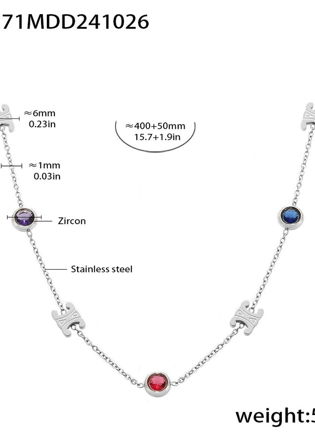 Mirili Double C mixed color stainless steel zircon necklace bracelet set PVD electroplating real gold color-preserving light luxury jewelry