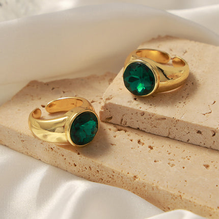 European and American new fashion, retro, light luxury, copper material inlaid with round zircon open ring, personality, versatile jewelry women