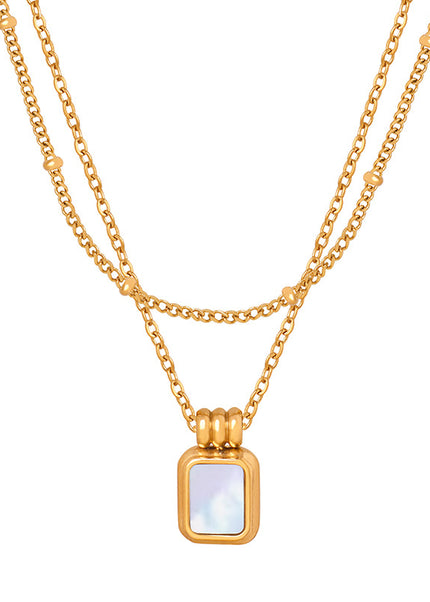 French new cross-border retro light luxury niche design white sea shell titanium steel gold-plated pendant clavicle chain necklace jewelry