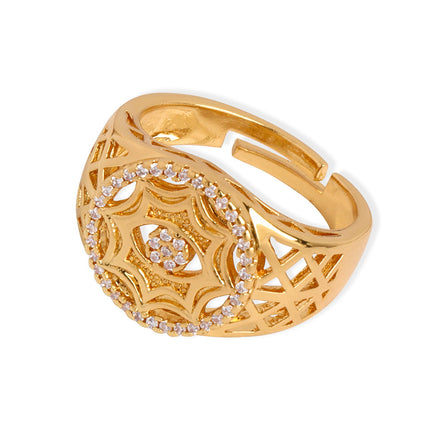 Miri's new light luxury palace style personality copper ring with diamonds, hollow round opening, adjustable index finger ring
