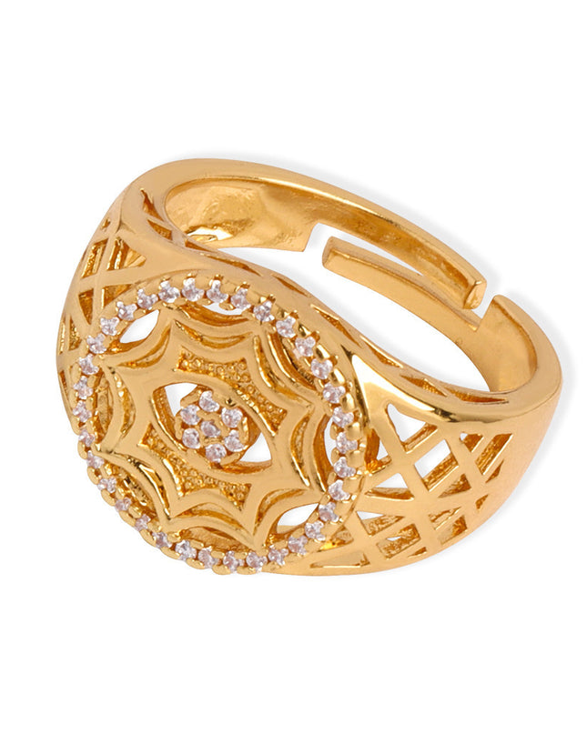 Miri's new light luxury palace style personality copper ring with diamonds, hollow round opening, adjustable index finger ring