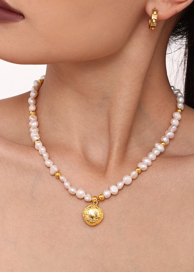Mirili natural freshwater pearl hand-beaded clavicle necklace women's copper plated 18k gold French cross-border luxury jewelry