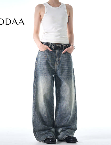 Blue Distressed Loose Straight Leg Jeans for Men and Women - S / Mid Blue - Men’s Jeans