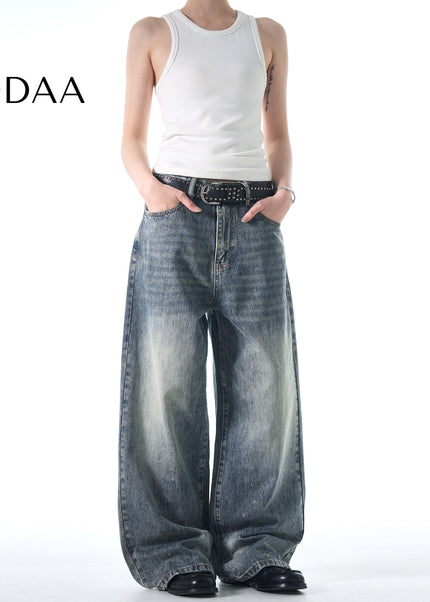 Blue Distressed Loose Straight Leg Jeans for Men and Women - S / Mid Blue - Men’s Jeans