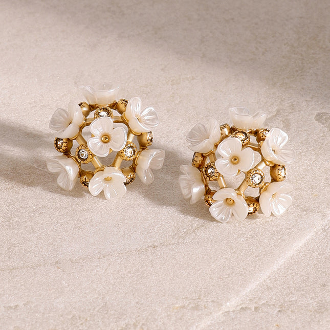 Jieding European and American stainless steel zircon flower stud earrings high-quality non-fading earrings titanium steel earrings earrings