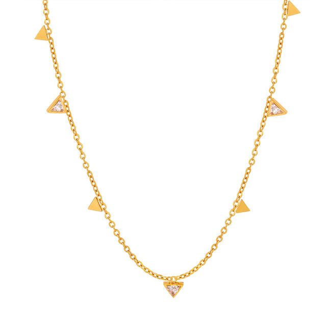 European and American new simple light luxury niche personality triangle diamond clavicle chain versatile titanium steel plated 18K gold necklace women