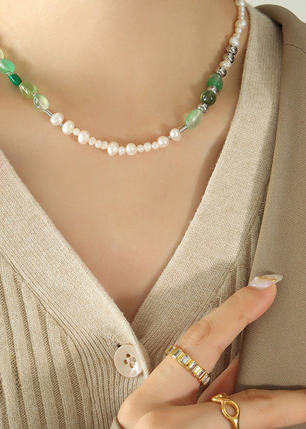 Freshwater pearl natural stone titanium steel beaded necklace jewelry factory direct creative retro fashionable personality design