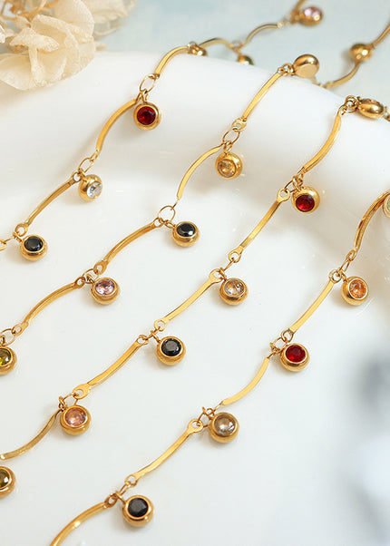 Niche does not fade fashion personality color zircon pendant water wave chain necklace titanium steel plated 18K gold accessories jewelry