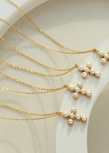 French imitation pearl cross light luxury pendant necklace niche design sense fashion versatile clavicle chain jewelry wholesale