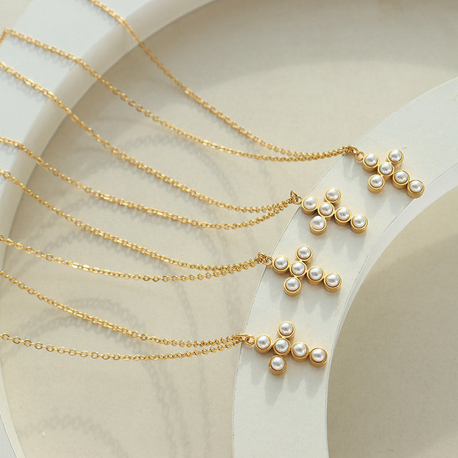 French imitation pearl cross light luxury pendant necklace niche design sense fashion versatile clavicle chain jewelry wholesale