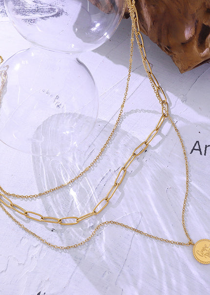 European and American versatile cold wind English alphabet medallion pendant necklace cross-border hot-selling titanium steel clavicle chain jewelry