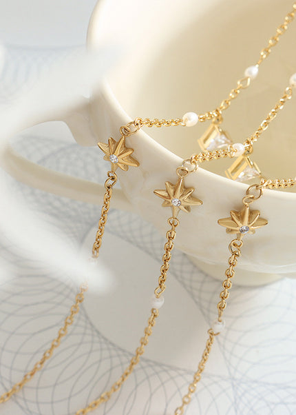 Korean tide geometric Mangxing triangle pendant necklace inlaid with zircon freshwater pearl stitched chain personalized jewelry
