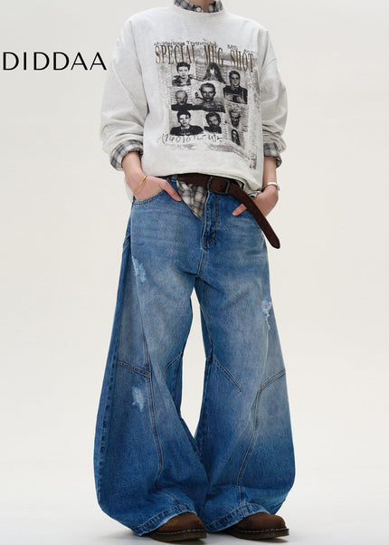 Vintage Wash Distressed Wide Leg Jeans for Men and Women - Men’s Jeans