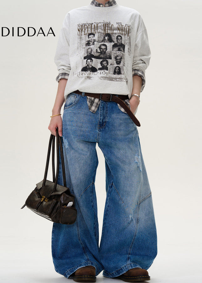 Vintage Wash Distressed Wide Leg Jeans for Men and Women - Men’s Jeans
