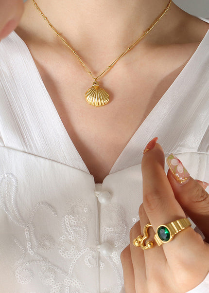Korean ins, fashion, commuting, traveling, vacation, style jewelry, scallop pendant, necklace, gold-plated and non-fading P948
