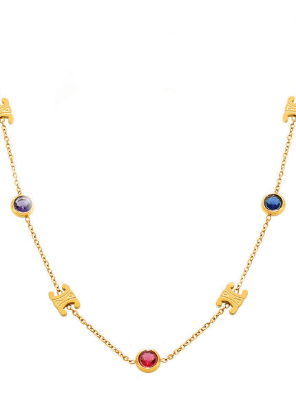 Mirili Double C mixed color stainless steel zircon necklace bracelet set PVD electroplating real gold color-preserving light luxury jewelry