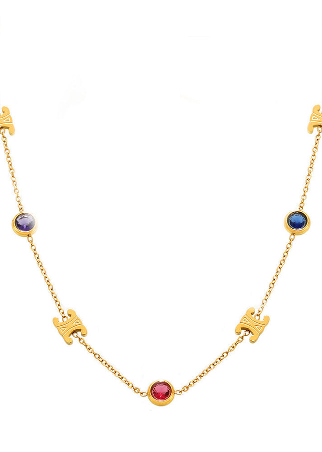 Mirili Double C mixed color stainless steel zircon necklace bracelet set PVD electroplating real gold color-preserving light luxury jewelry
