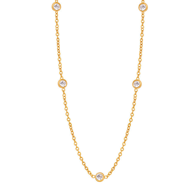 The new high-end ins, the niche design, the simple trend, the titanium steel gold-plated diamond-inlaid clavicle chain, the personality jewelry women