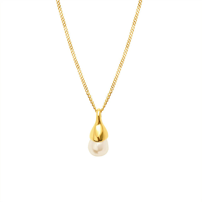 Special-shaped design, water droplet, imitation baroque pearl necklace, textured pearl clavicle chain, titanium steel jewelry, P542