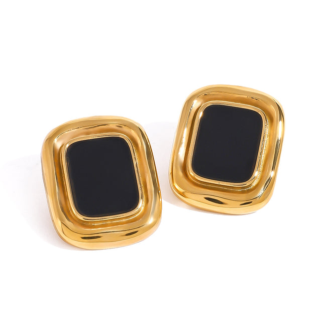 Jieding European and American stainless steel resin square earrings high-end retro light luxury stud French texture jewelry cross-border