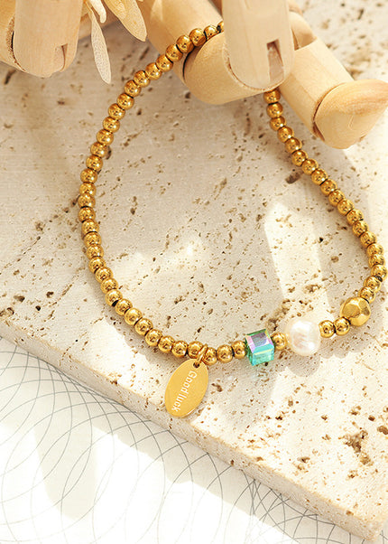 Autumn and winter fashion personality design, Korean versatile, freshwater pearl splicing, round steel beads, bracelets, square stone bracelets, women