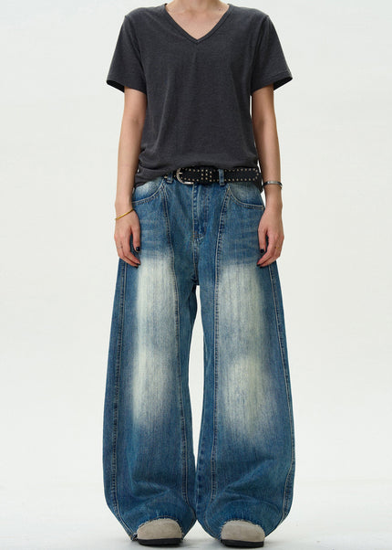 Blue Deconstructed Casual Scimitar Jeans - Men’s Jeans