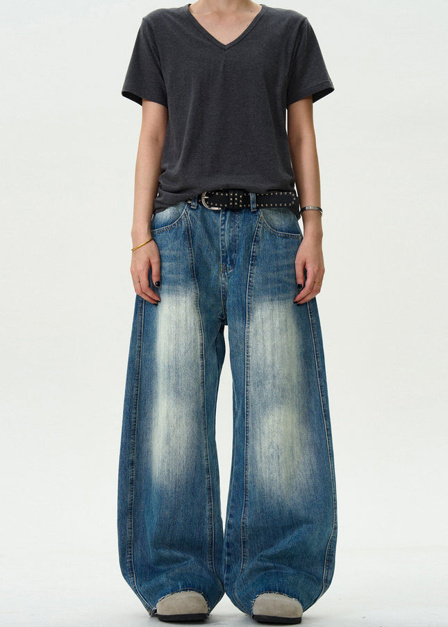 Blue Deconstructed Casual Scimitar Jeans - Men’s Jeans