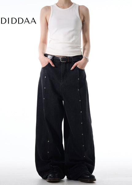 Washed Blue Stud Design Loose Fit Jeans - Men’s Jeans
