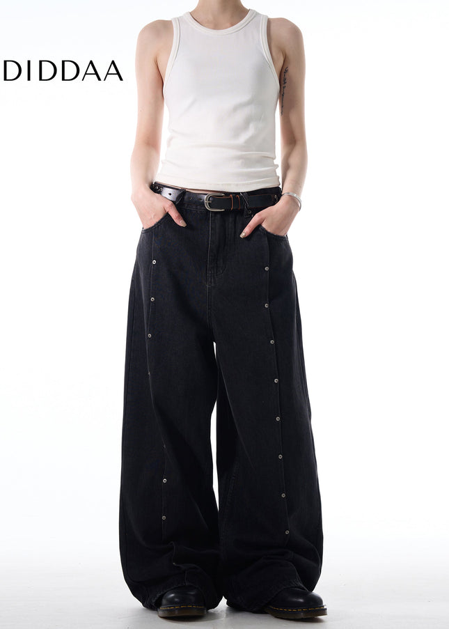 Washed Blue Stud Design Loose Fit Jeans - Men’s Jeans