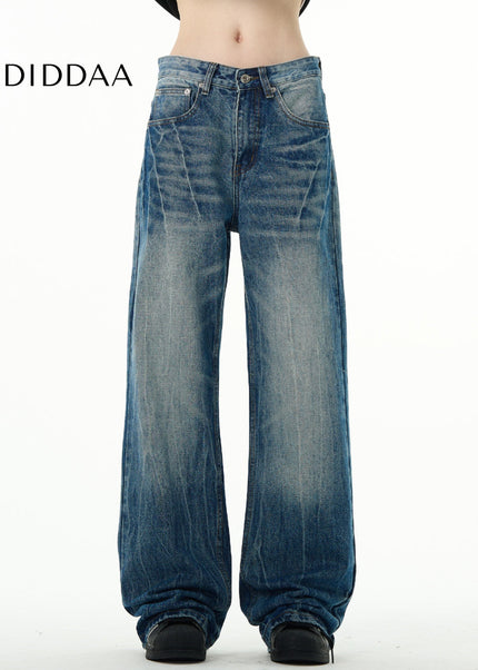 Light Blue Lightning Burst Crack Wash Straight Jeans - Men’s Jeans