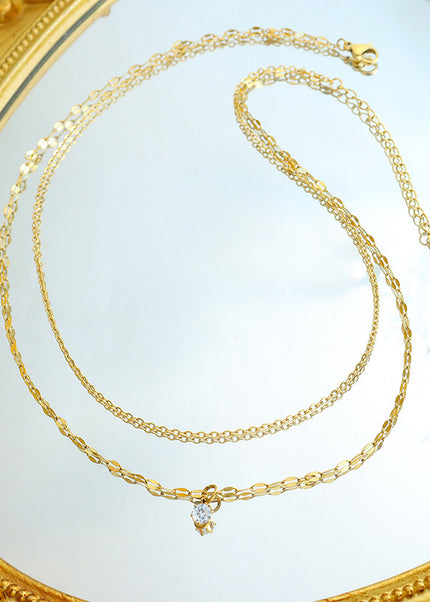 Korean ins style simple small necklace with a sense of design double-layered zircon chain, titanium steel jewelry, clavicle necklace