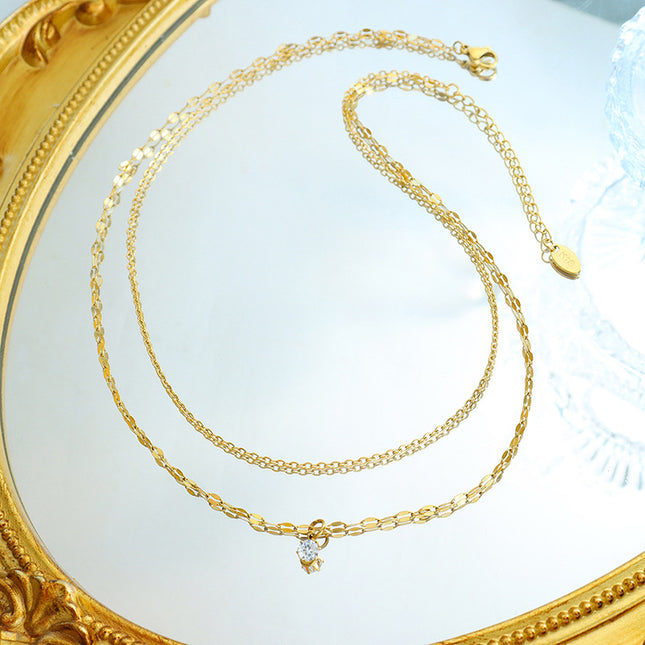 Korean ins style simple small necklace with a sense of design double-layered zircon chain, titanium steel jewelry, clavicle necklace
