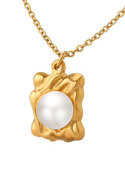 Personality design, niche accessories wholesale French ins style fashion temperament, imitation pearl square brand pendant necklace women