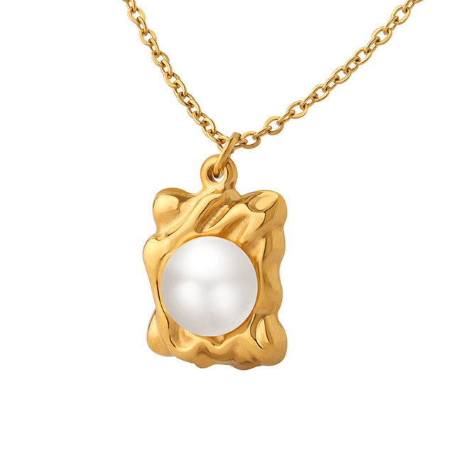 Personality design, niche accessories wholesale French ins style fashion temperament, imitation pearl square brand pendant necklace women