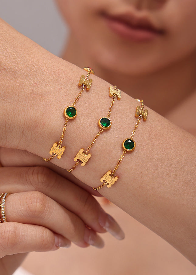 Mirili Double C mixed color stainless steel zircon necklace bracelet set PVD electroplating real gold color-preserving light luxury jewelry