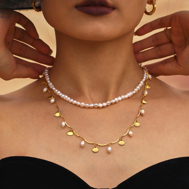 Mystery Li gold small shell freshwater pearl necklace ins style creative design sense stainless steel European and American fashion jewelry