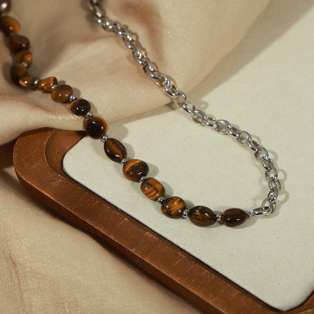 European and American new retro fashion personality design sense natural tiger's eye handmade beaded necklace bracelet set ornaments