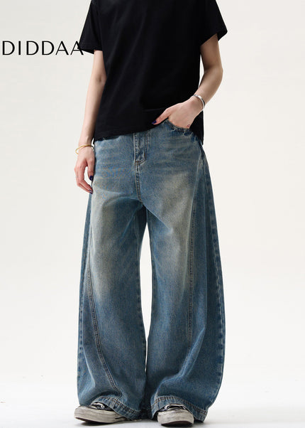 Vintage Washed Pleated Baggy Wide Leg Jeans for Men and Women - Men’s Jeans