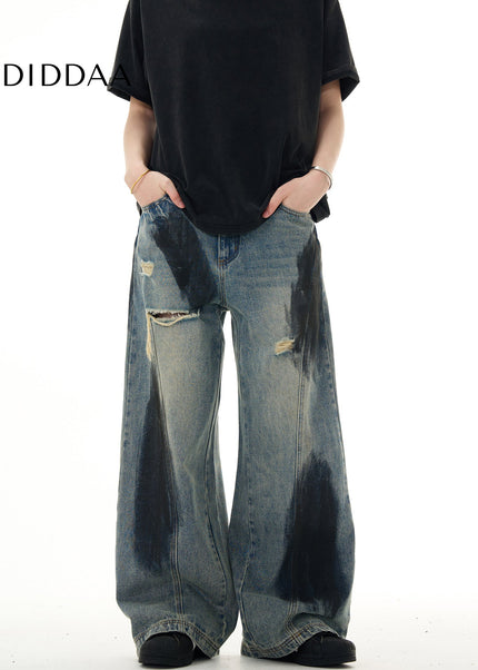 Blue Ripped Loose Fit Wide Leg Versatile Jeans - Men’s Jeans