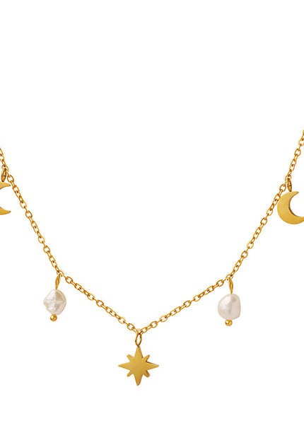 European and American ins style versatile stars and moons, natural freshwater pearls, tassels, collarbone necklaces, women's niche light luxury design