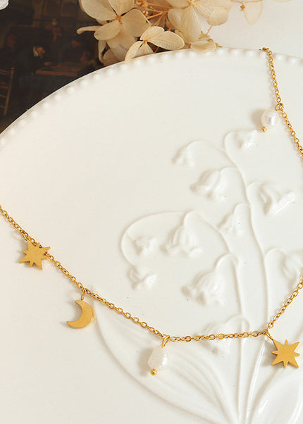 European and American ins style versatile stars and moons, natural freshwater pearls, tassels, collarbone necklaces, women's niche light luxury design